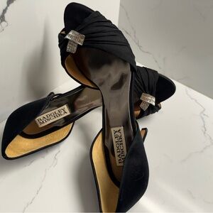 Badgley Mischka Black Heels with Rhinestone Accent